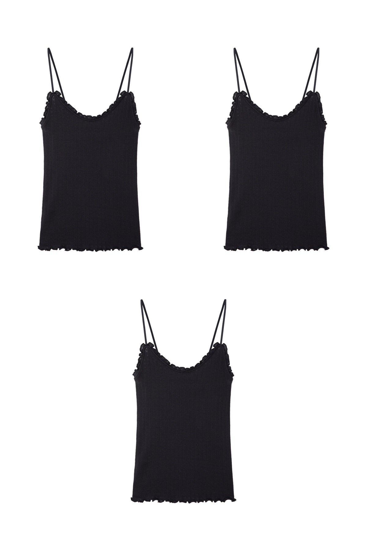 Pointelle Soft V Tank Top Set of Three Black