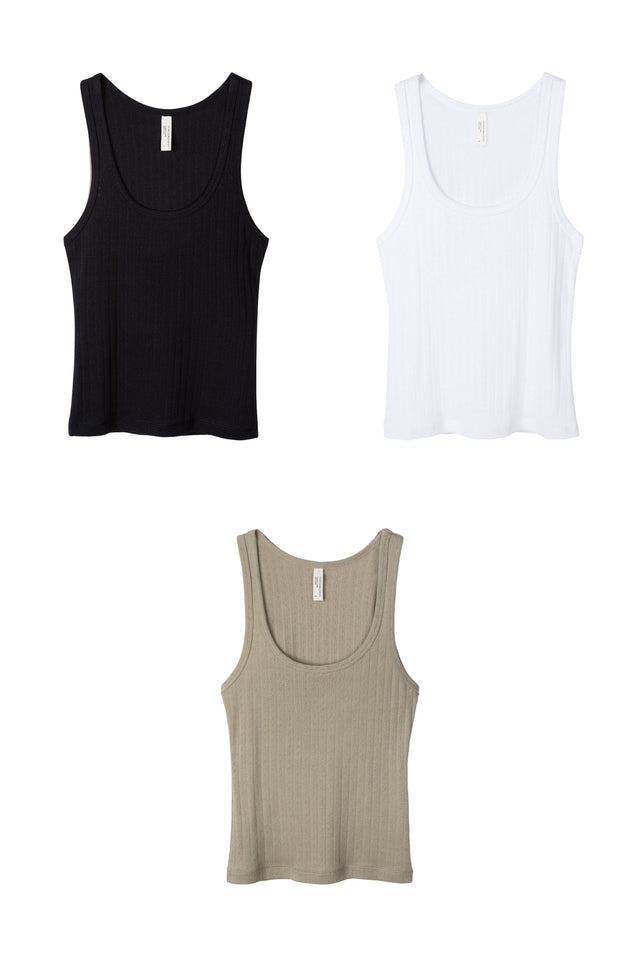 Tank Top Set of Three White/Black/Khaki