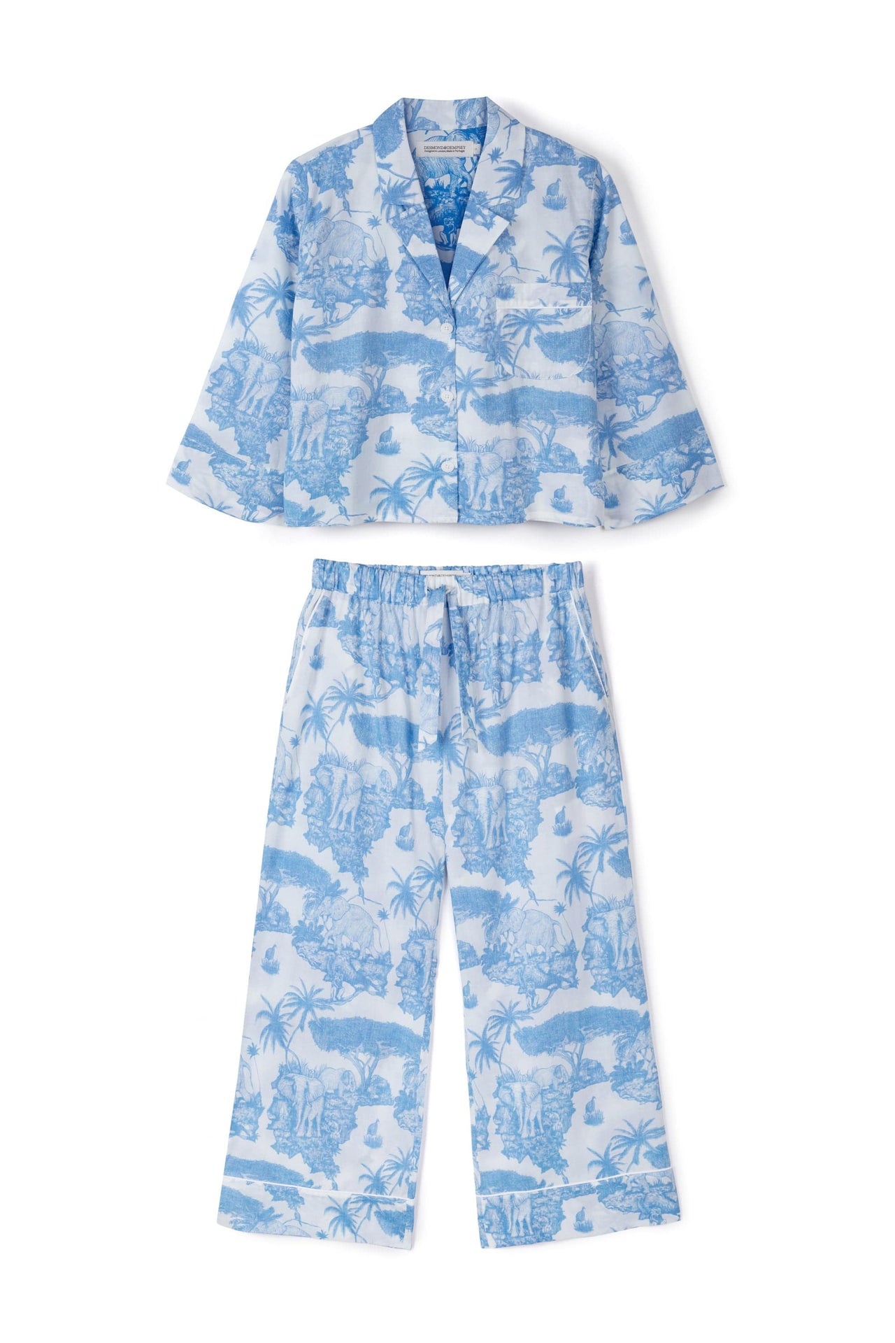 Boxy Shirt and Wide Leg Trouser Set Loxodonta Print Blue