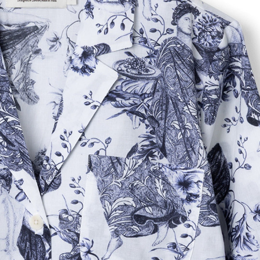 Boxy Shirt and Wide Leg Trouser Set Flora Indigo