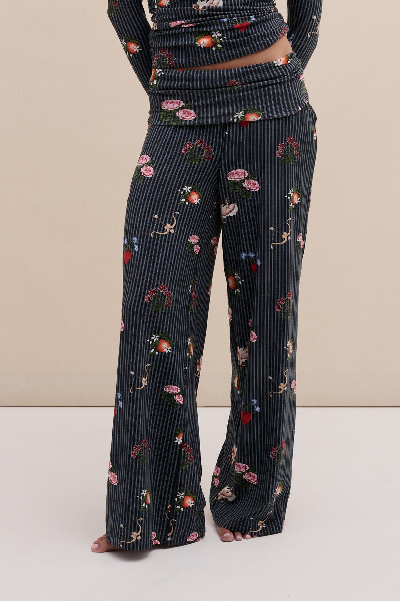 Lyocell Jersey Fold Over Trousers Primavera Pinstripe Navy
