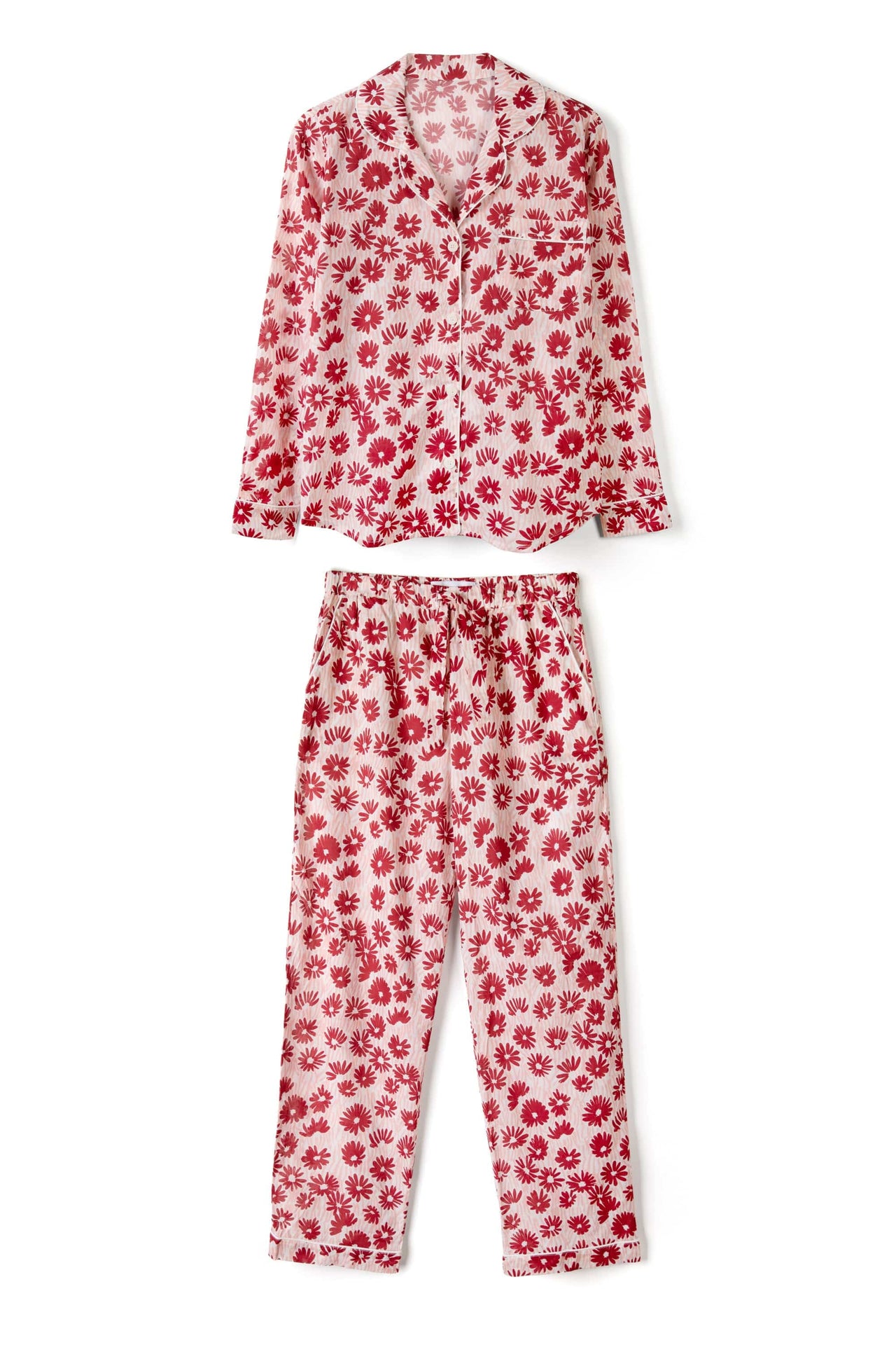 Long Pyjama Set Chamomile Print Pink/Red