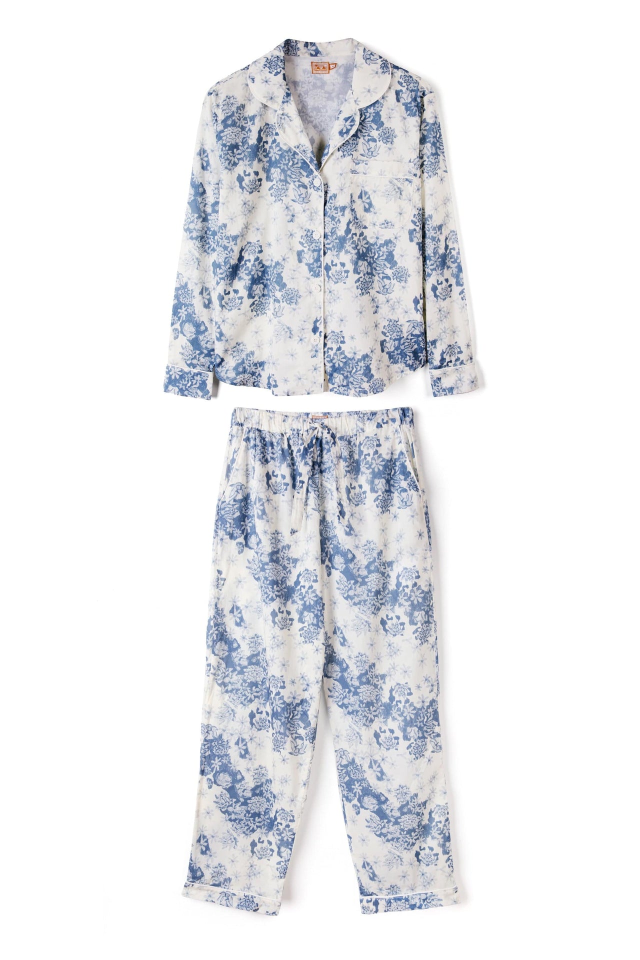 Long Pyjama Set Flowers of Time Print Blue