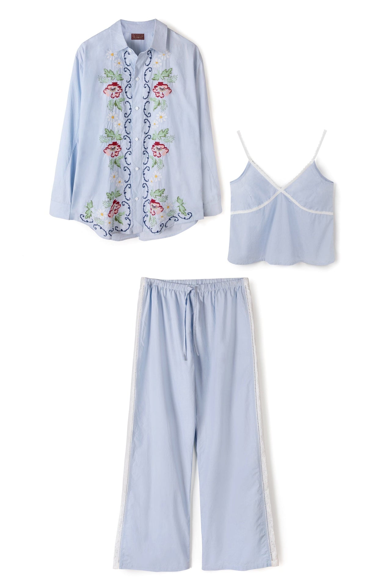 Lounge Trio Set in Dorothea Print Light Blue