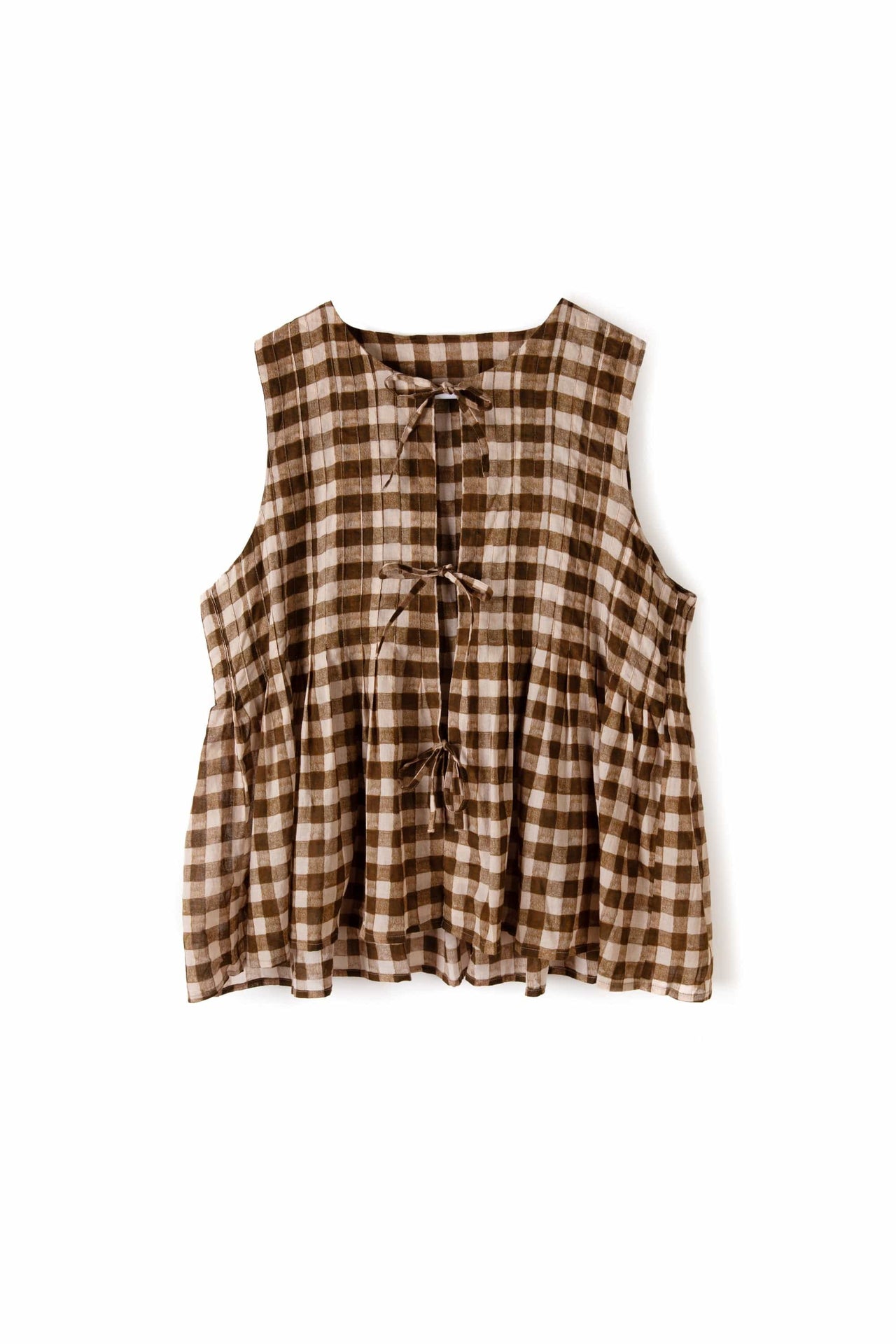 Pleated Cami Lounge Set Gingham Brown and Cream