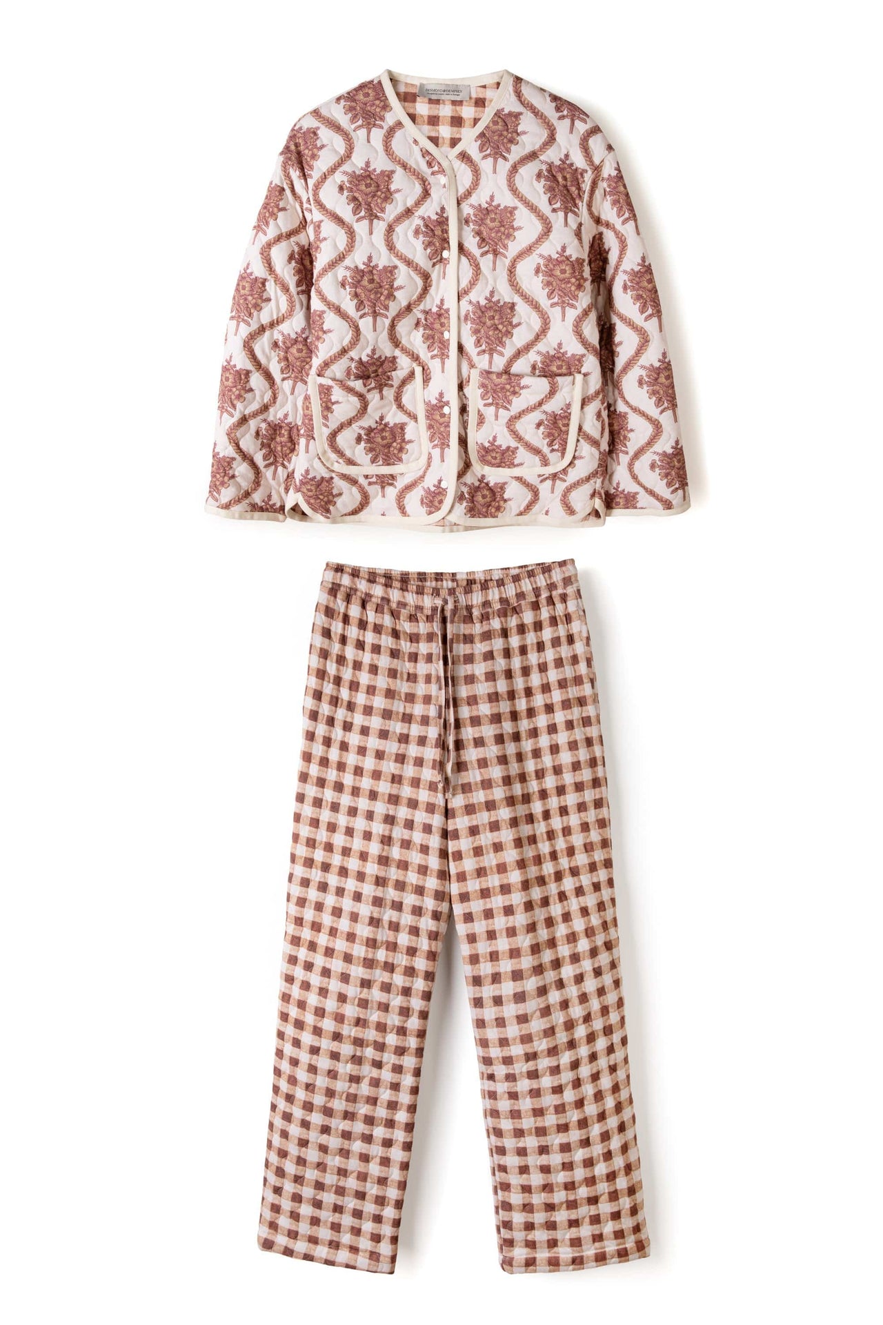 Quilted Set in Alpen Flora Print Cream and Brown