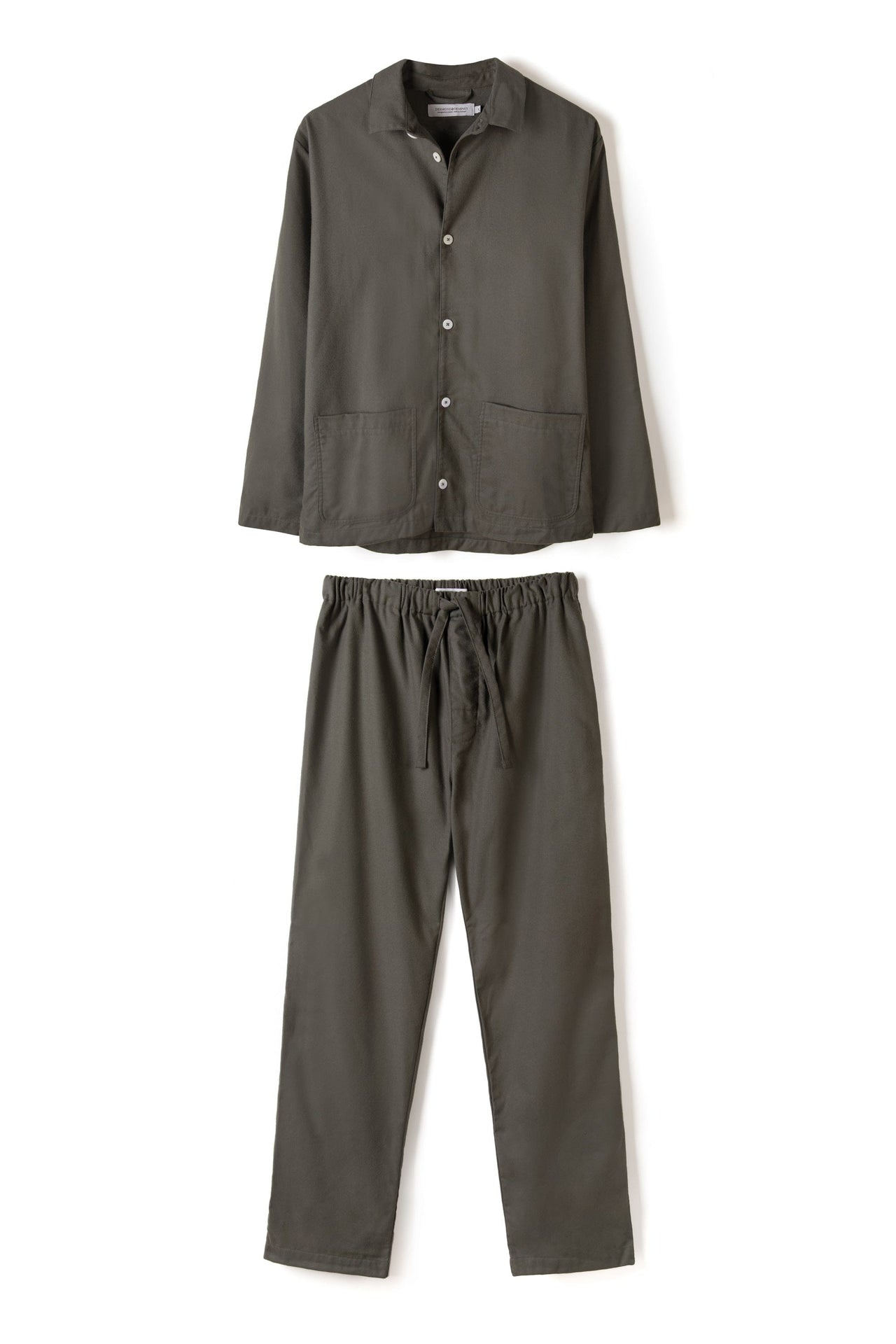 Mens Pocket Pyjama Set Brushed Cotton Khaki