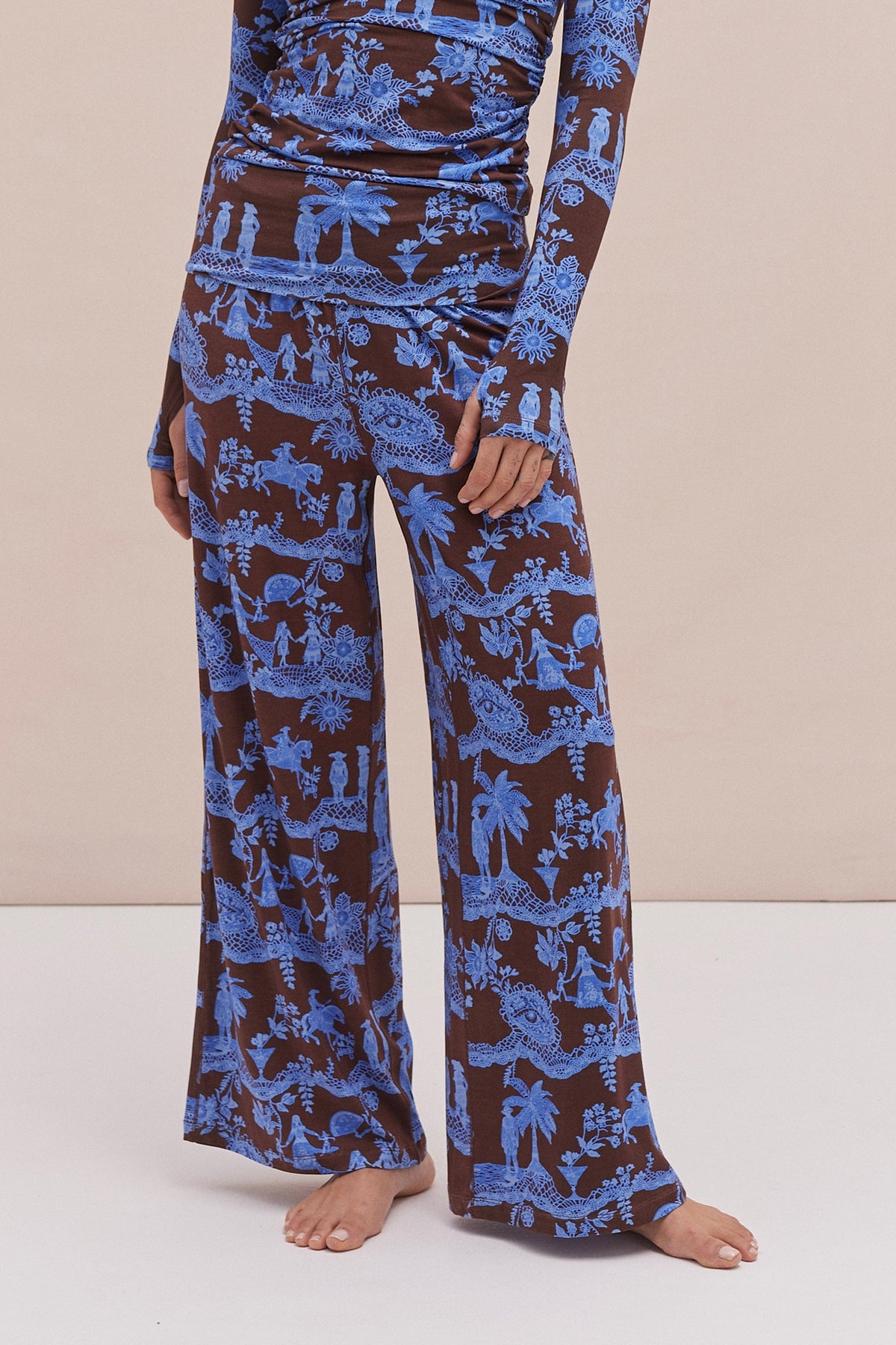 Lyocell Jersey Fold Over Trousers Laced Dream Espresso Blue