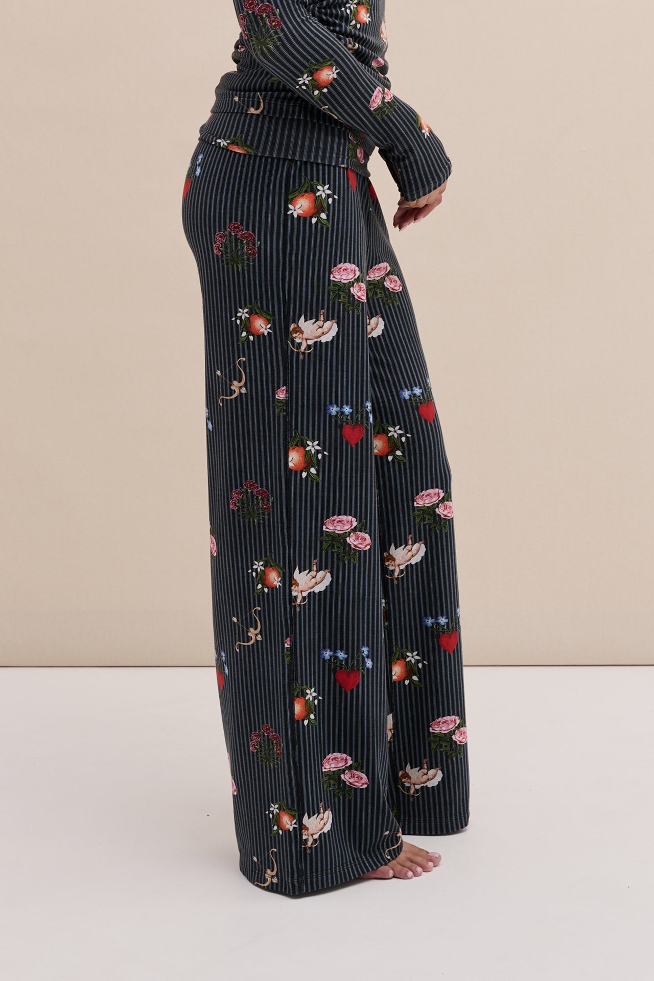 Lyocell Jersey Fold Over Trousers Primavera Pinstripe Navy