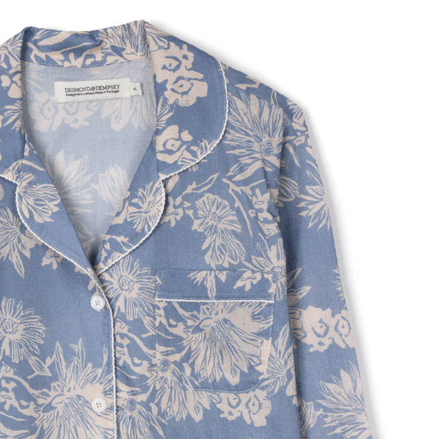 Long Pyjama Set Cactus Flower Print Powder Blue/Tan