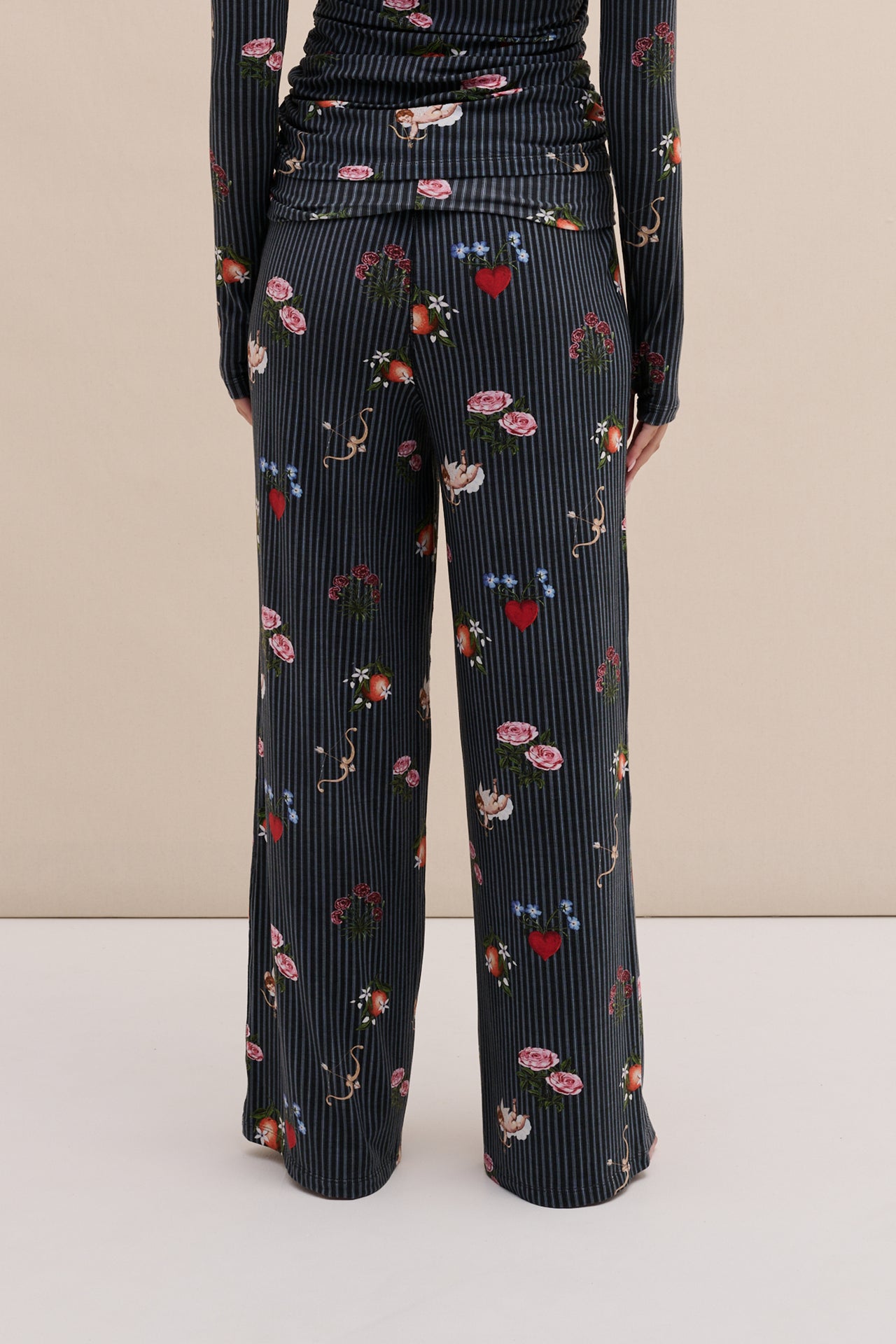 Lyocell Jersey Fold Over Trousers Primavera Pinstripe Navy