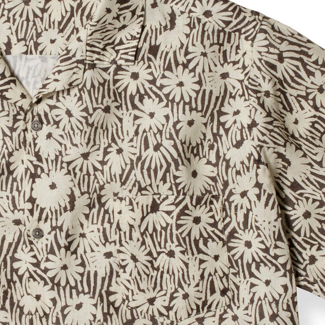 Men’s Cuban Pyjama Set Chamomile Print Brown/Cream Linen