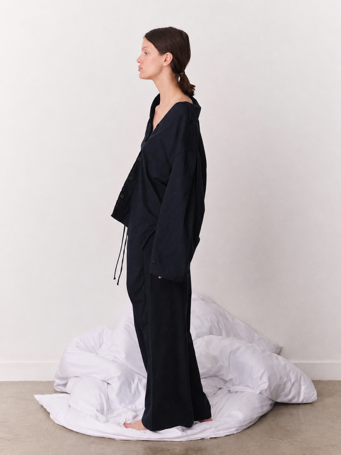 Oversized Long Set Brushed Cotton Navy