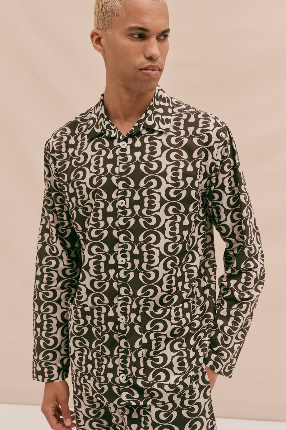 Men’s Pocket Pyjama Set Marque Print Cocoa/Sand