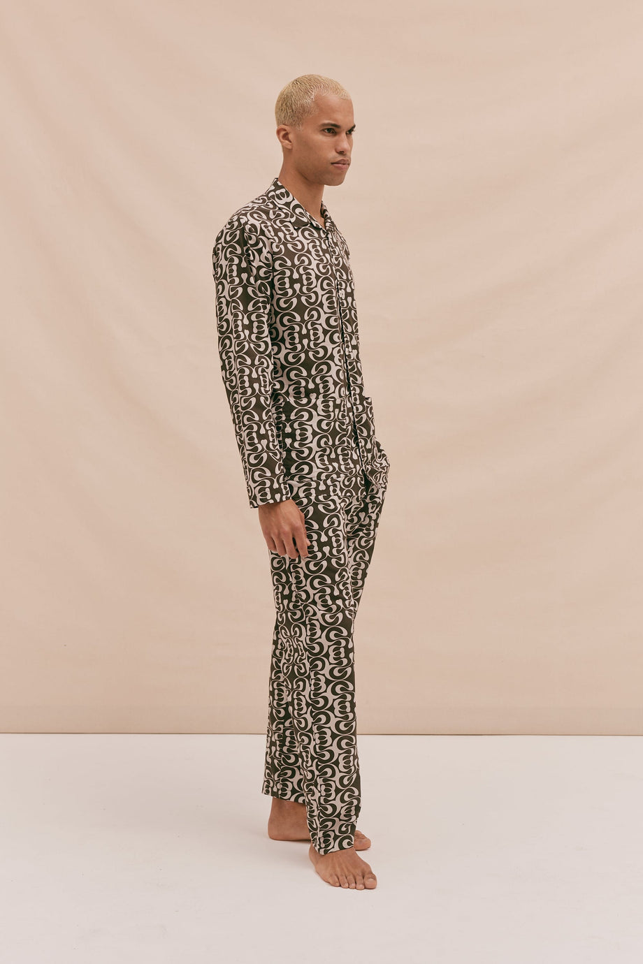Men’s Pocket Pyjama Set Marque Print Cocoa/Sand