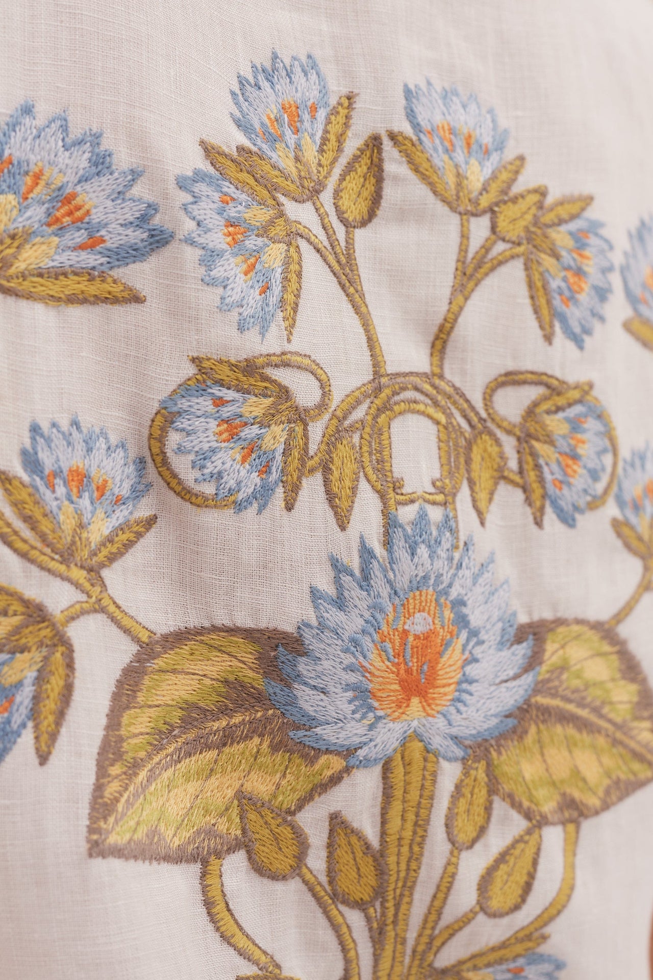 Vest Top Waterlily Print Linen Oat Embroidery