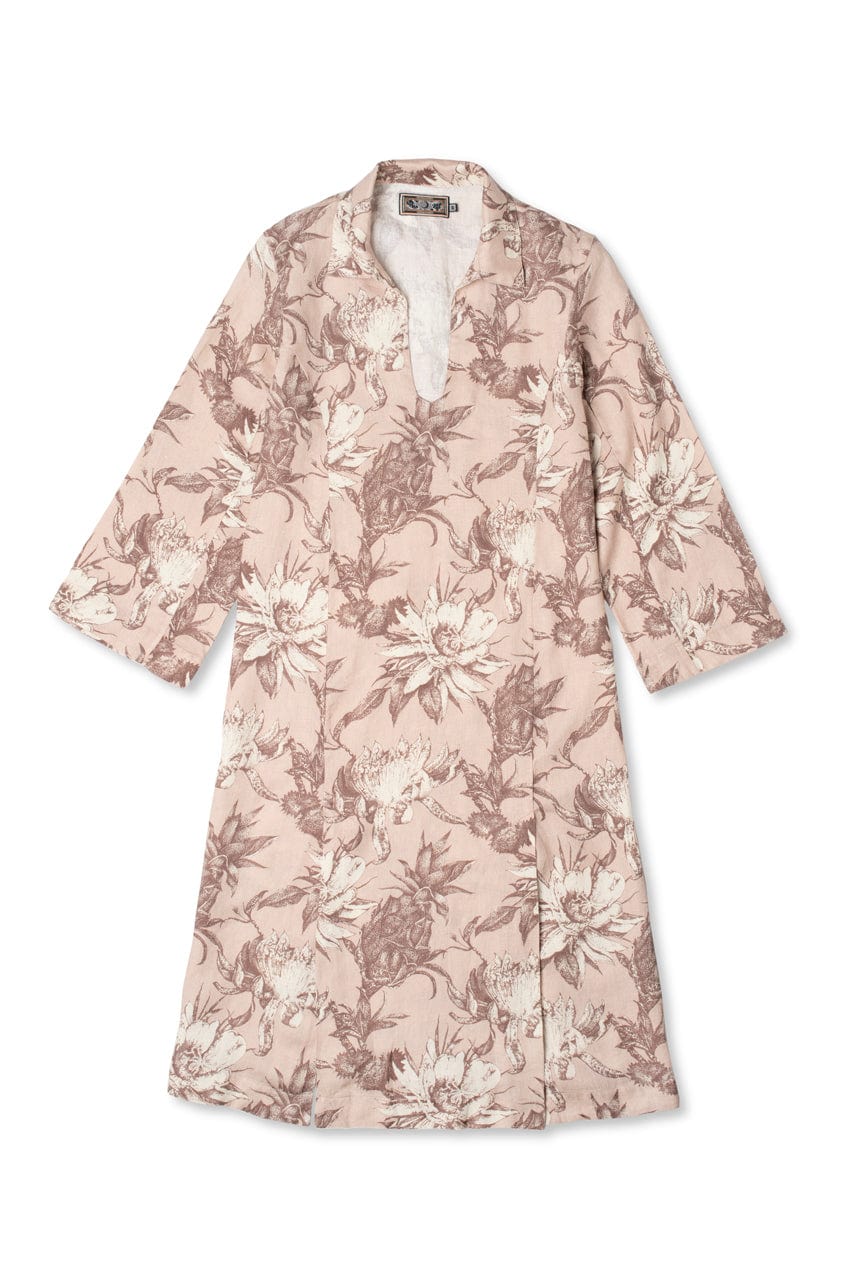 Kaftan Night Bloom Print Rose Latte Linen