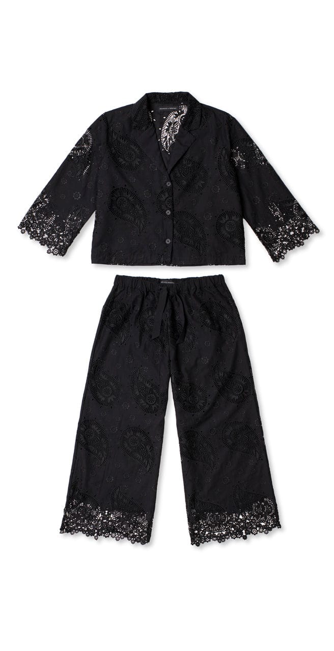 Boxy Shirt and Wide Leg Trouser Set Broderie Anglaise Black