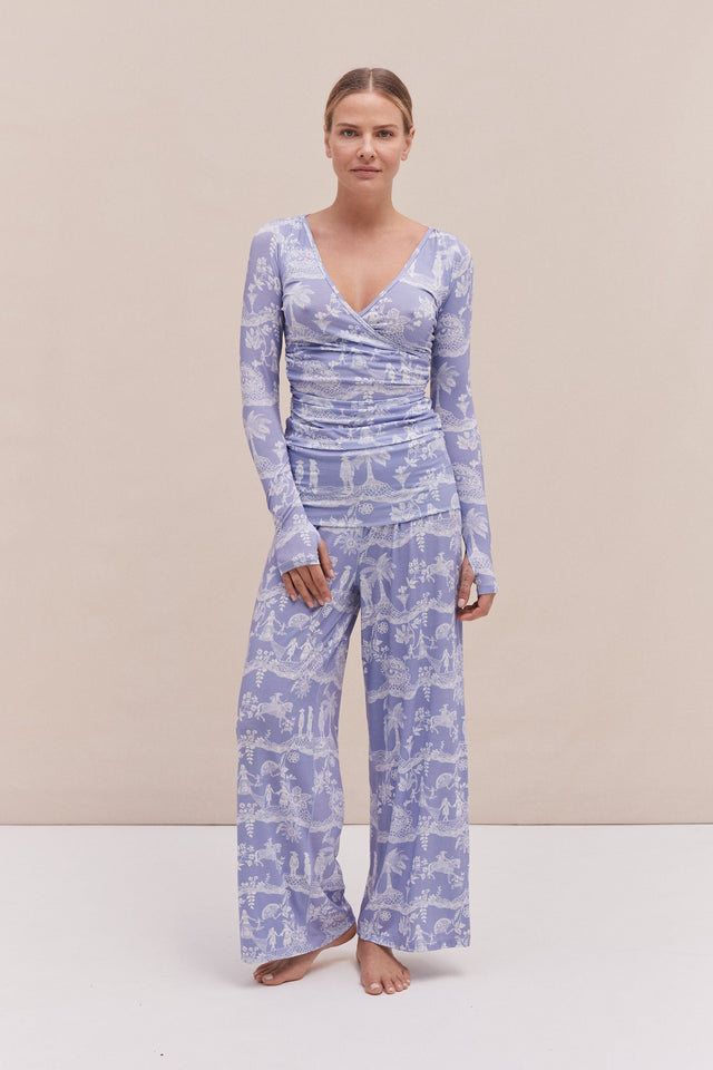 Lyocell Jersey Wrap Top & Fold Over Trousers Set A Laced Dream Blue