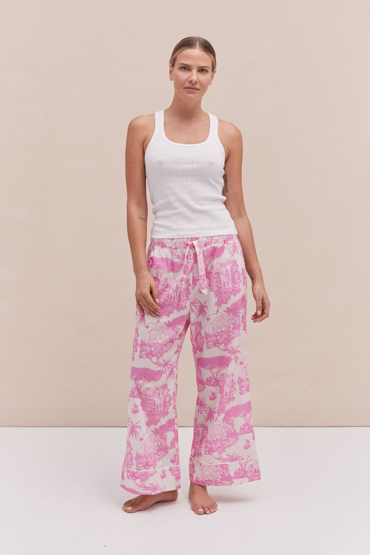 Tank Top & Wide Leg Trouser Set White/Loxodonta Print Pink