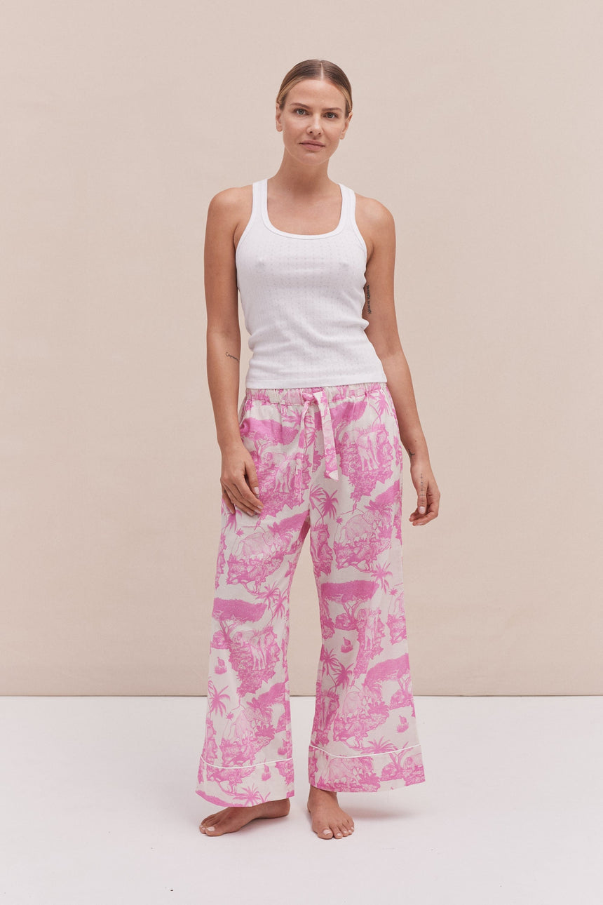 Tank Top &amp; Wide Leg Trouser Set White/Loxodonta Print Pink