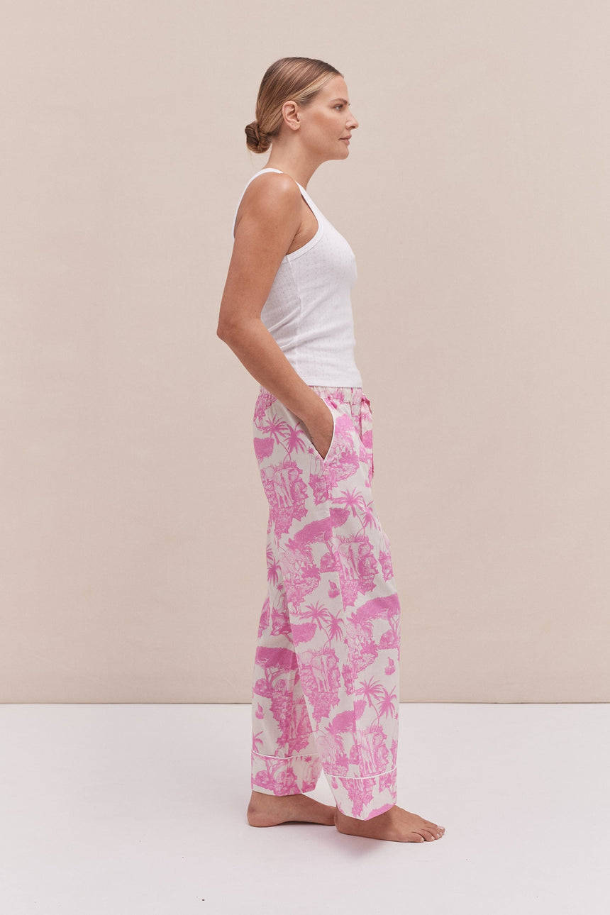 Tank Top &amp; Wide Leg Trouser Set White/Loxodonta Print Pink