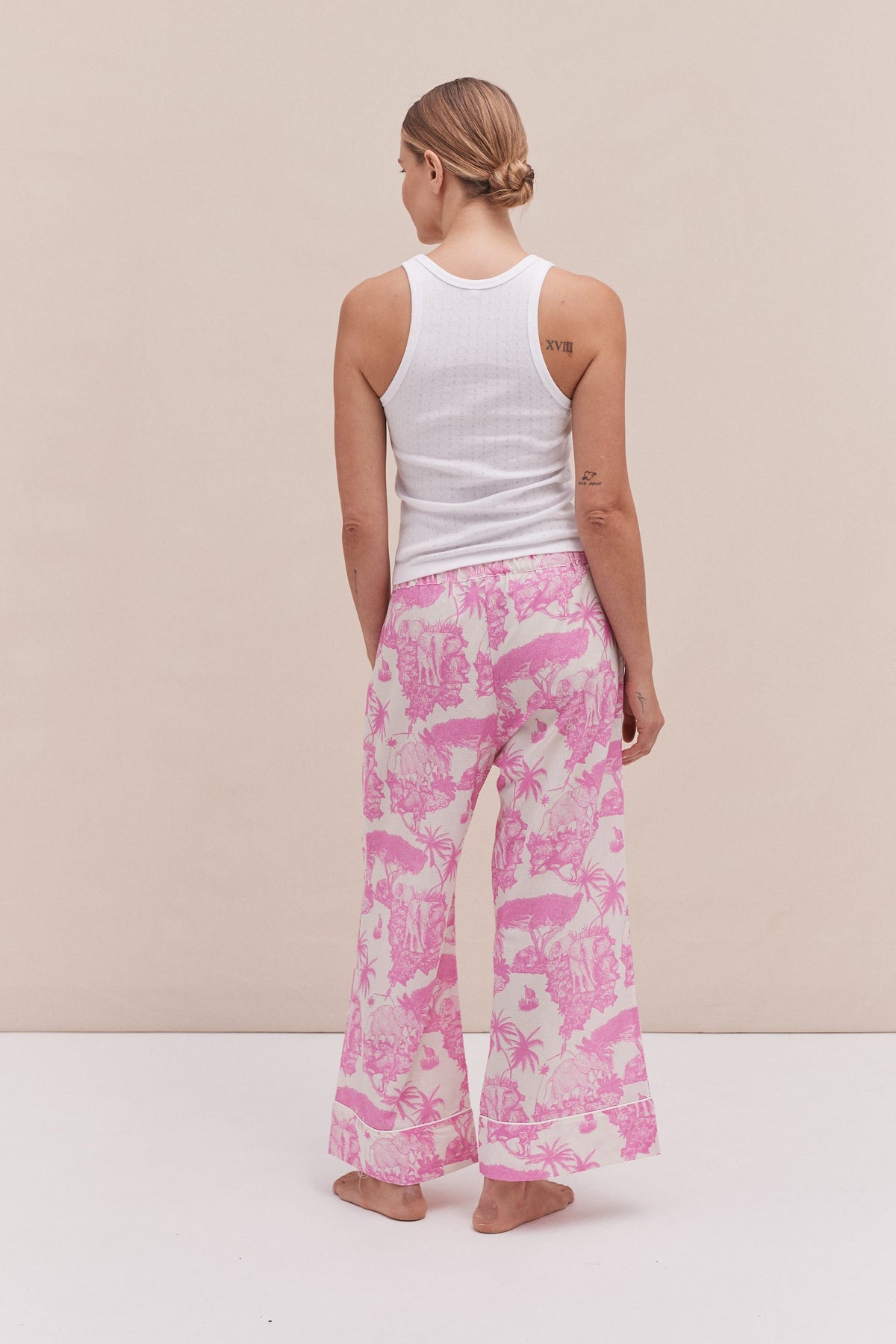 Tank Top & Wide Leg Trouser Set White/Loxodonta Print Pink