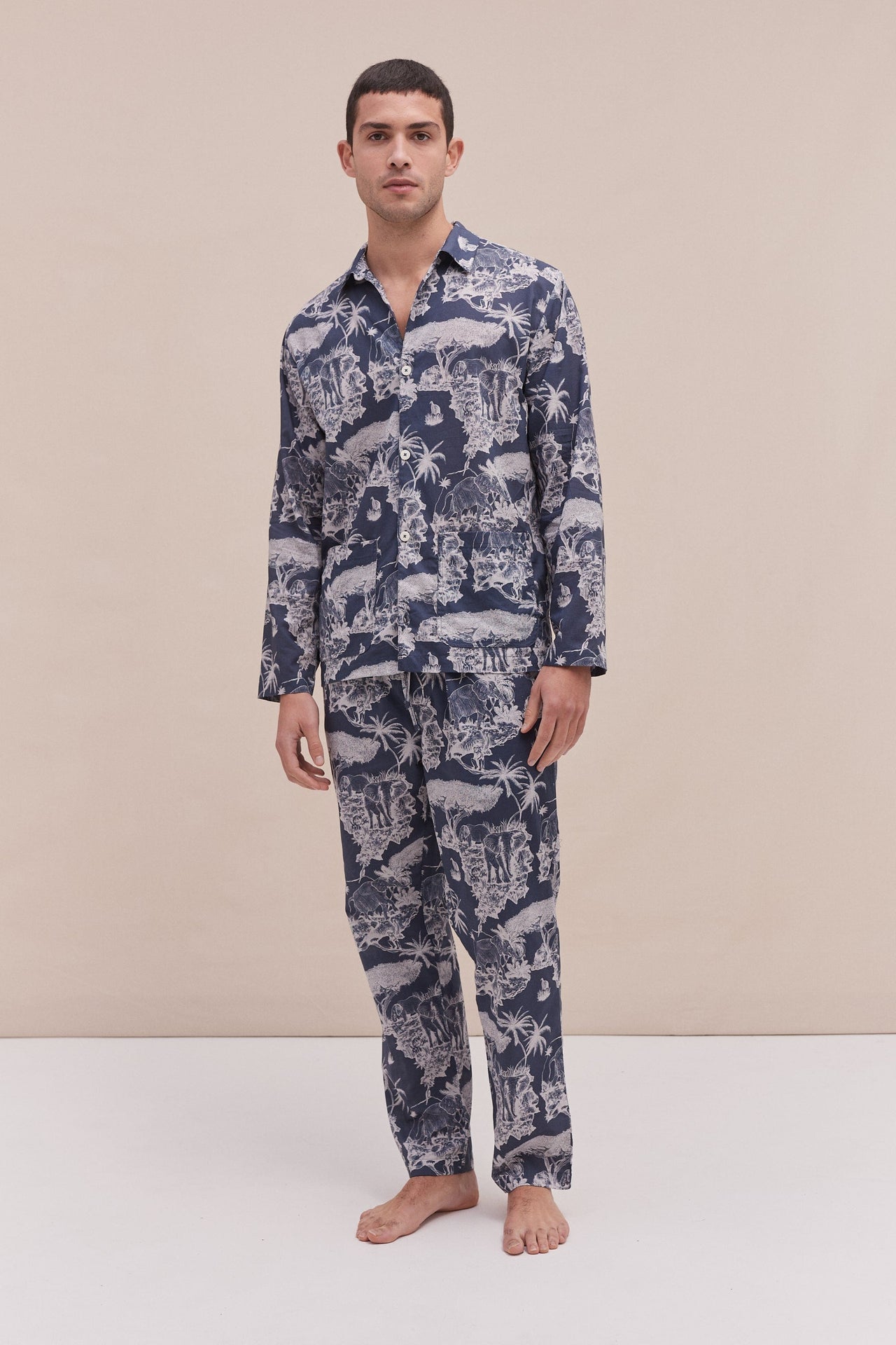 Men’s Pocket Pyjama Set Loxodonta Print Navy