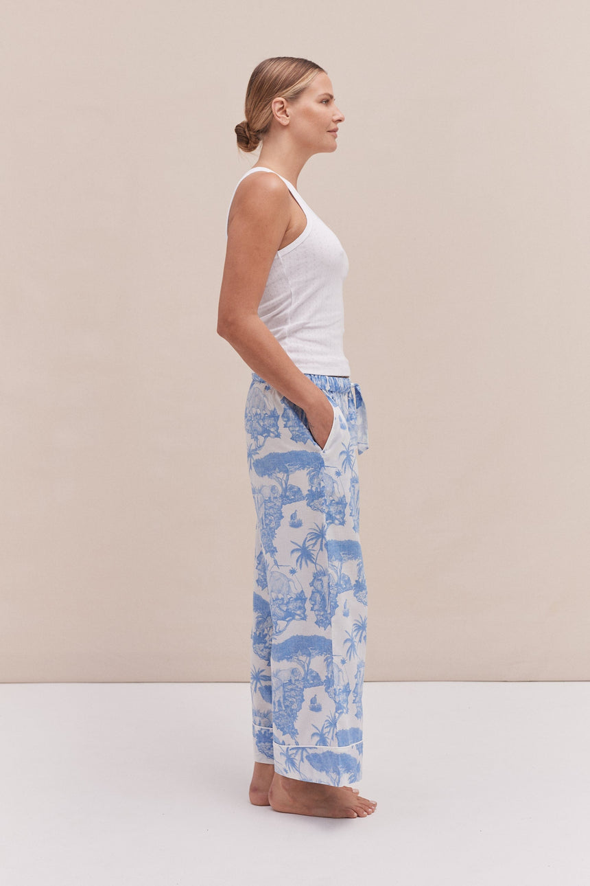 Tank Top &amp; Wide Leg Trouser Set White/Loxodonta Print Blue