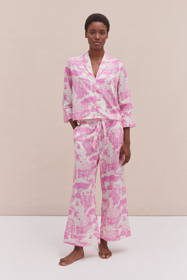 Boxy Shirt and Wide Leg Trouser Set Loxodonta Print Pink