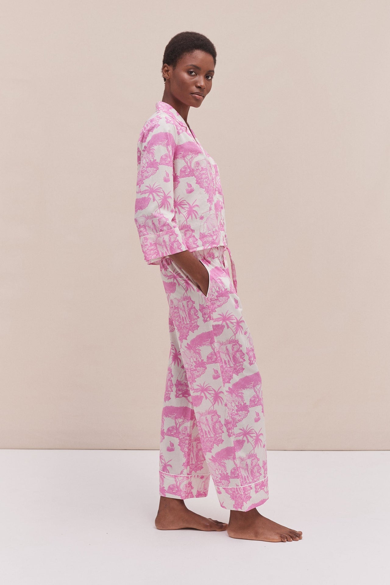 Boxy Shirt and Wide Leg Trouser Set Loxodonta Print Pink