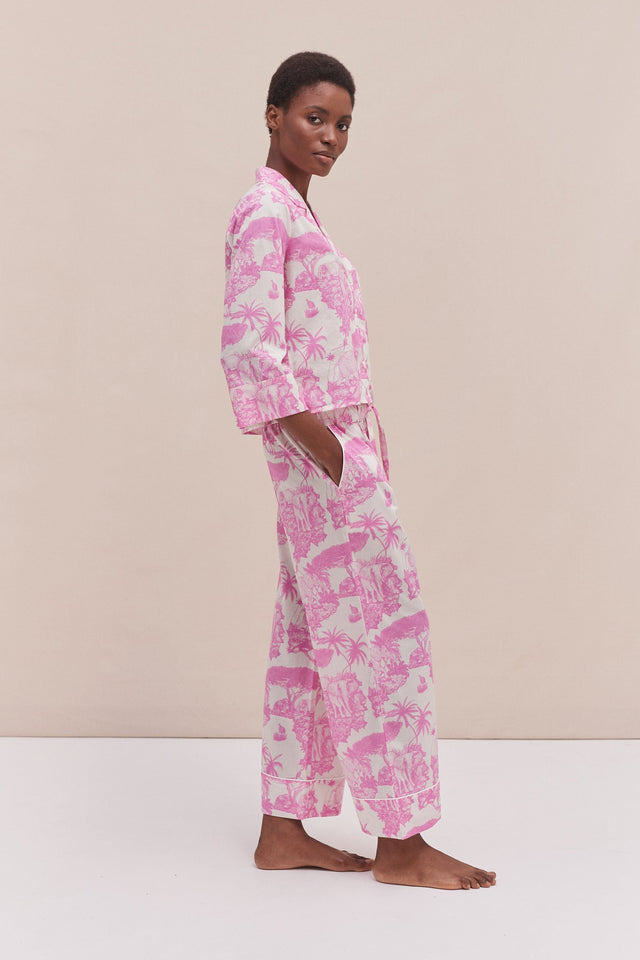 Boxy Shirt and Wide Leg Trouser Set Loxodonta Print Pink