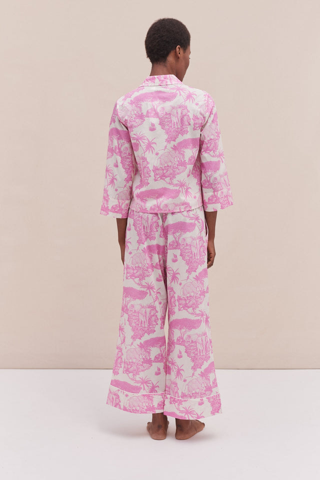 Boxy Shirt and Wide Leg Trouser Set Loxodonta Print Pink