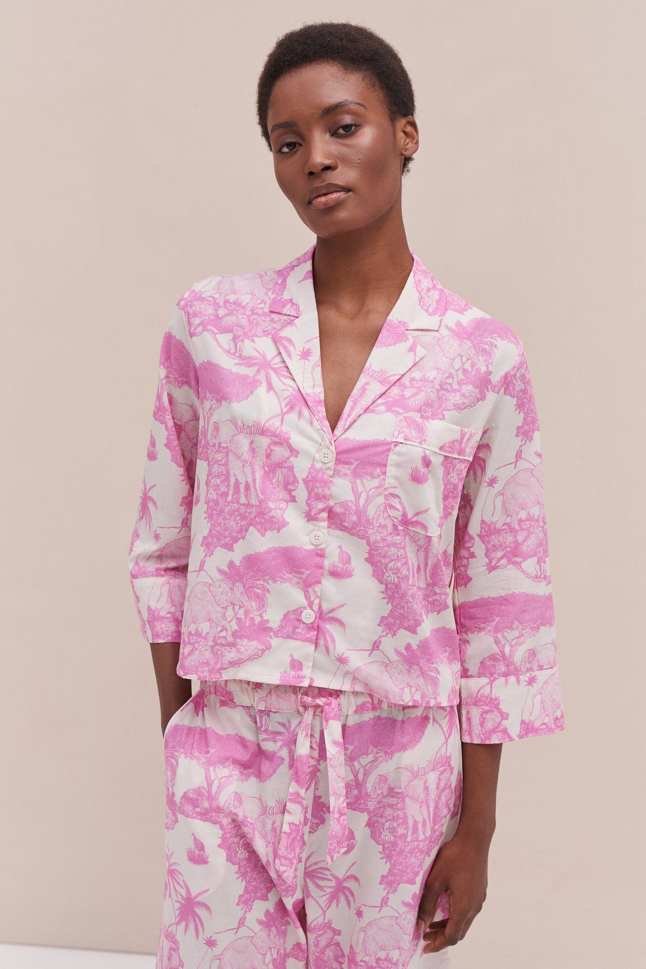 Boxy Shirt and Wide Leg Trouser Set Loxodonta Print Pink