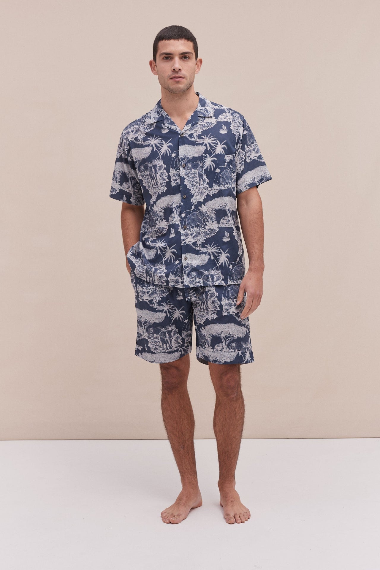 Men’s Cuban Pyjama Set Loxodonta Print Navy