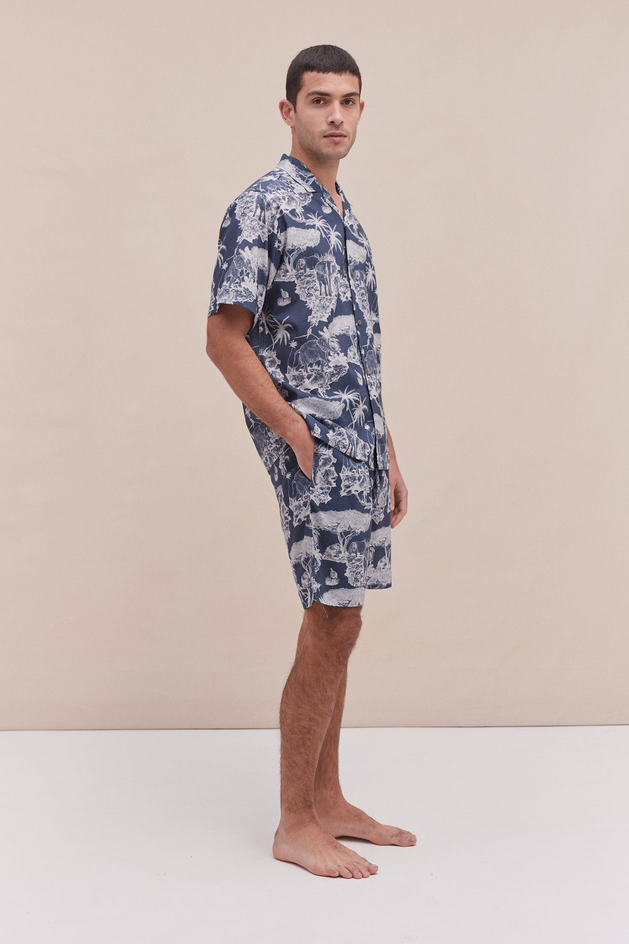 Men’s Cuban Pyjama Set Loxodonta Print Navy