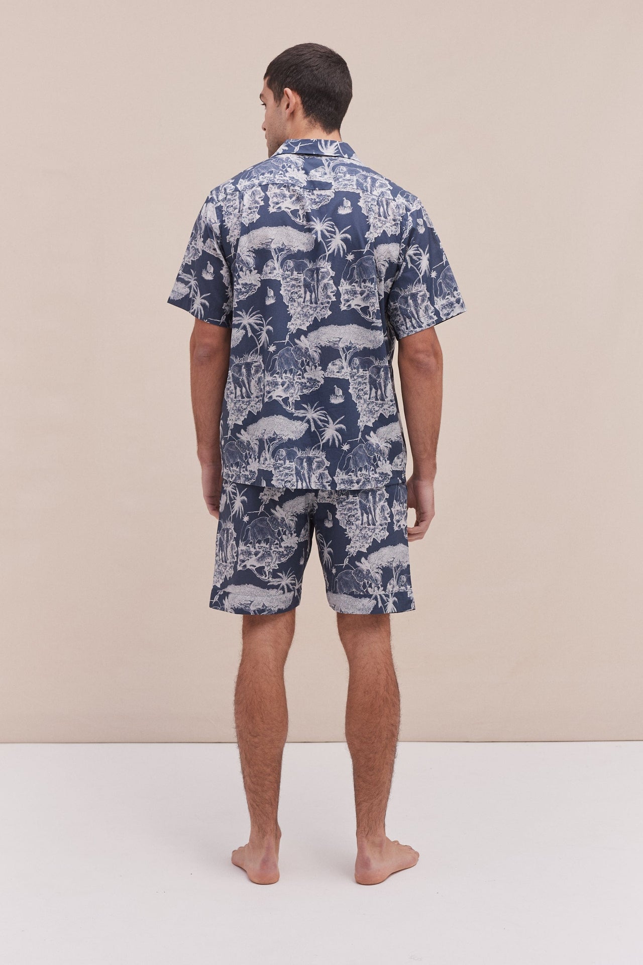 Men’s Cuban Pyjama Set Loxodonta Print Navy