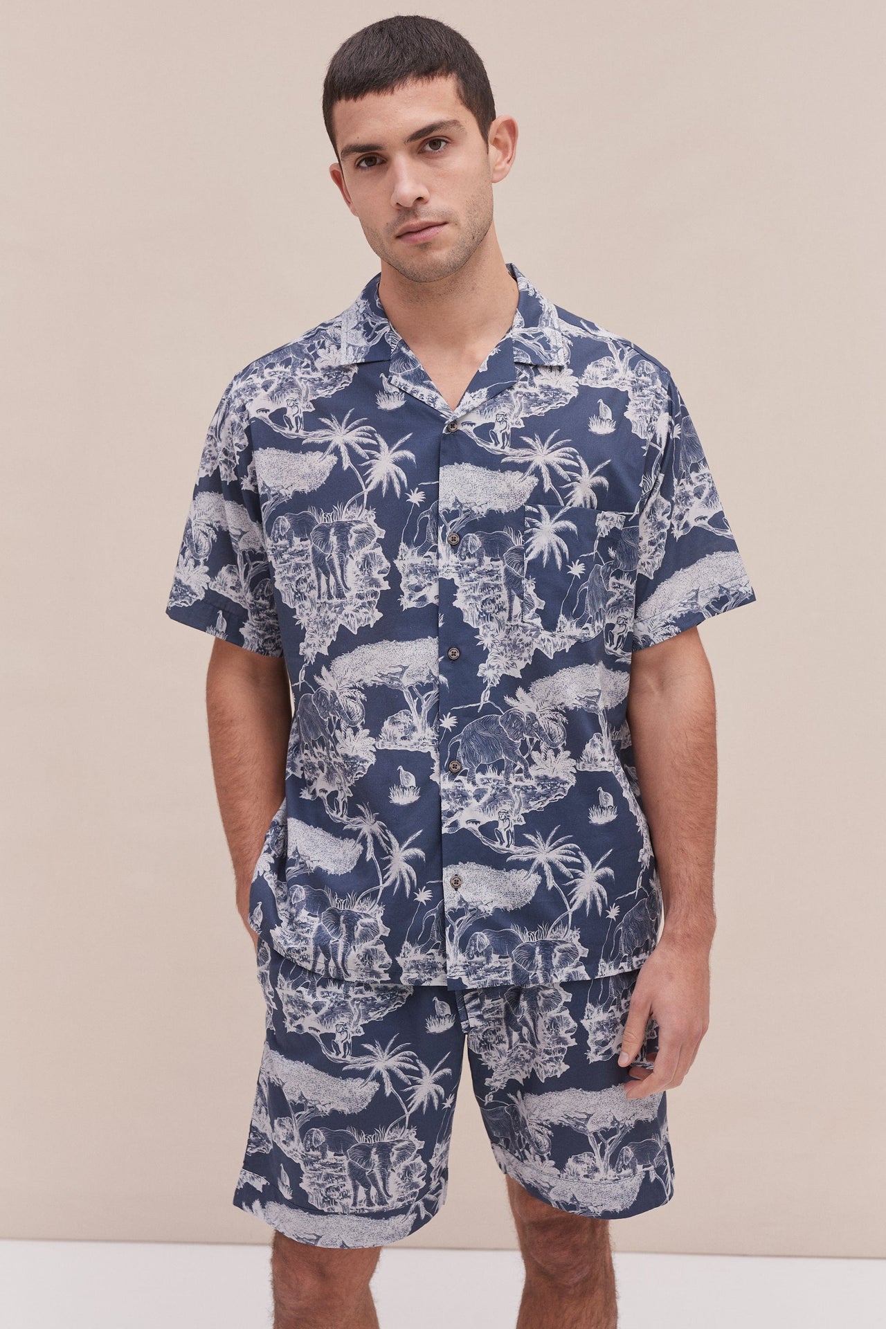 Men’s Cuban Pyjama Set Loxodonta Print Navy