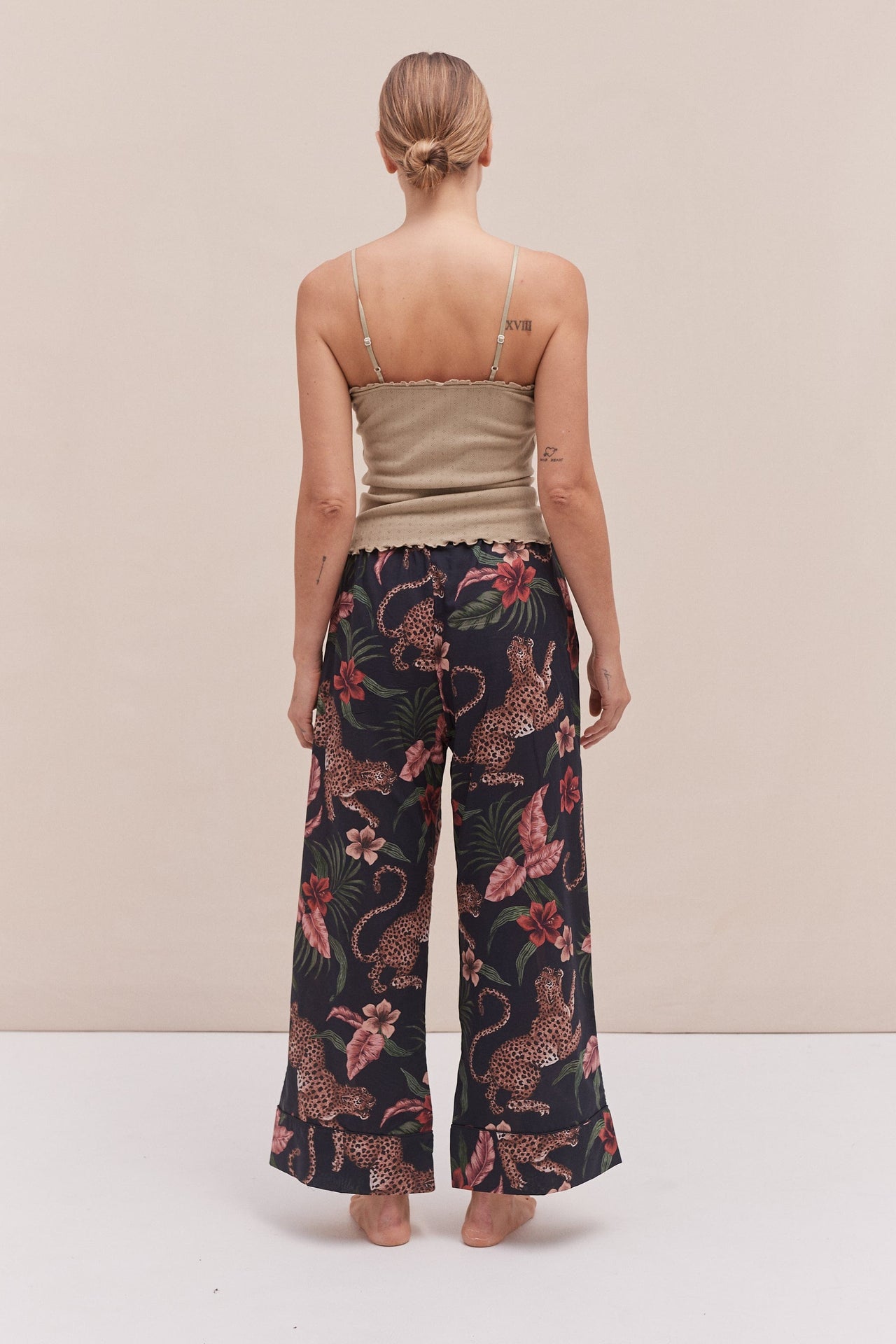 Soft V Tank Top & Wide Leg Trouser Set Khaki/Soleia Print Multi