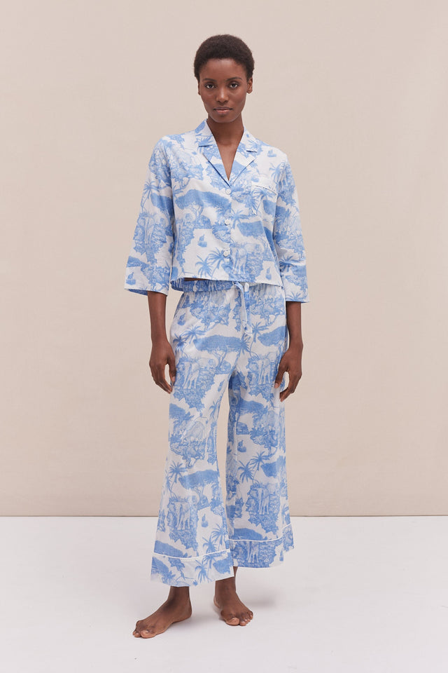 Boxy Shirt and Wide Leg Trouser Set Loxodonta Print Blue