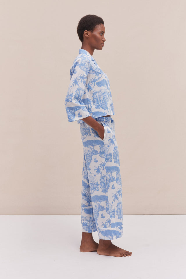 Boxy Shirt and Wide Leg Trouser Set Loxodonta Print Blue