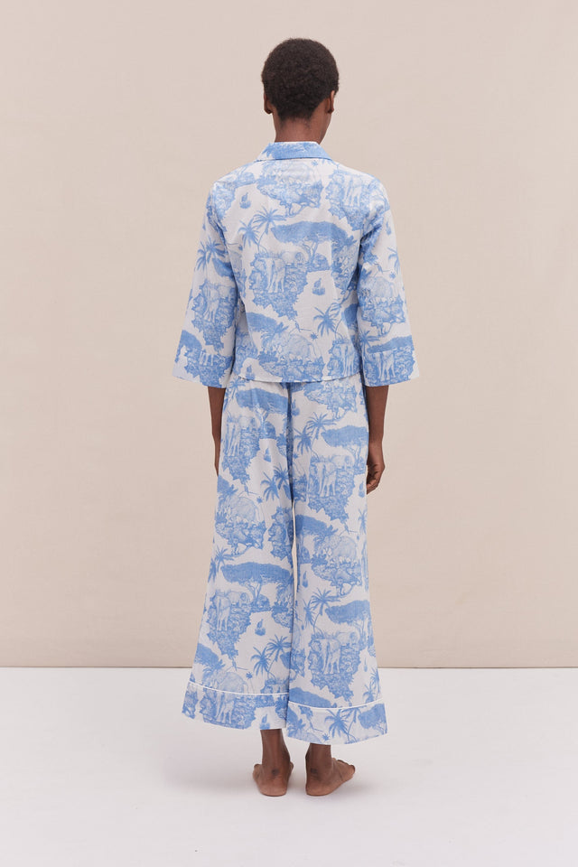 Boxy Shirt and Wide Leg Trouser Set Loxodonta Print Blue