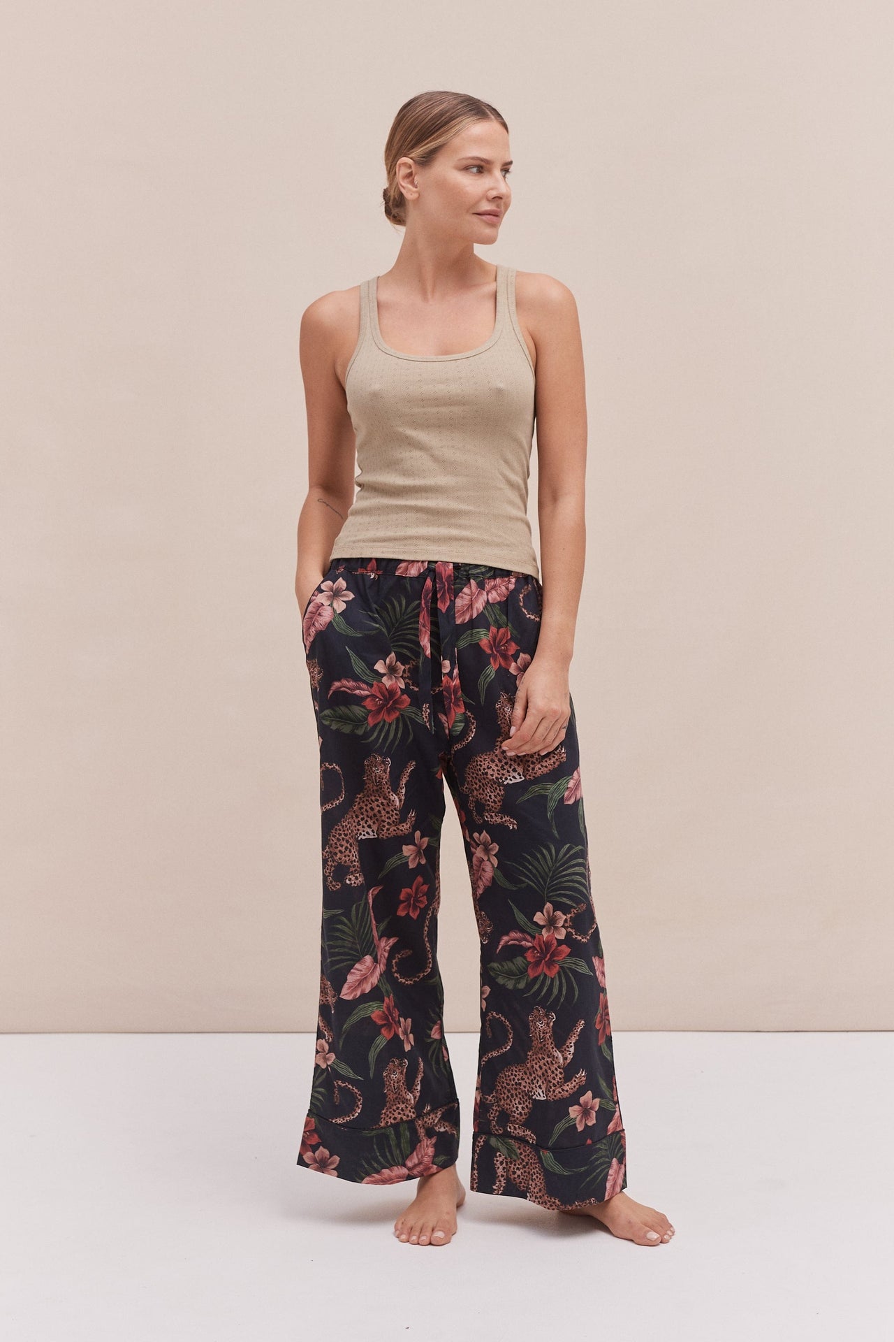 Tank Top & Wide Leg Trouser Set Khaki/Soleia Print Multi