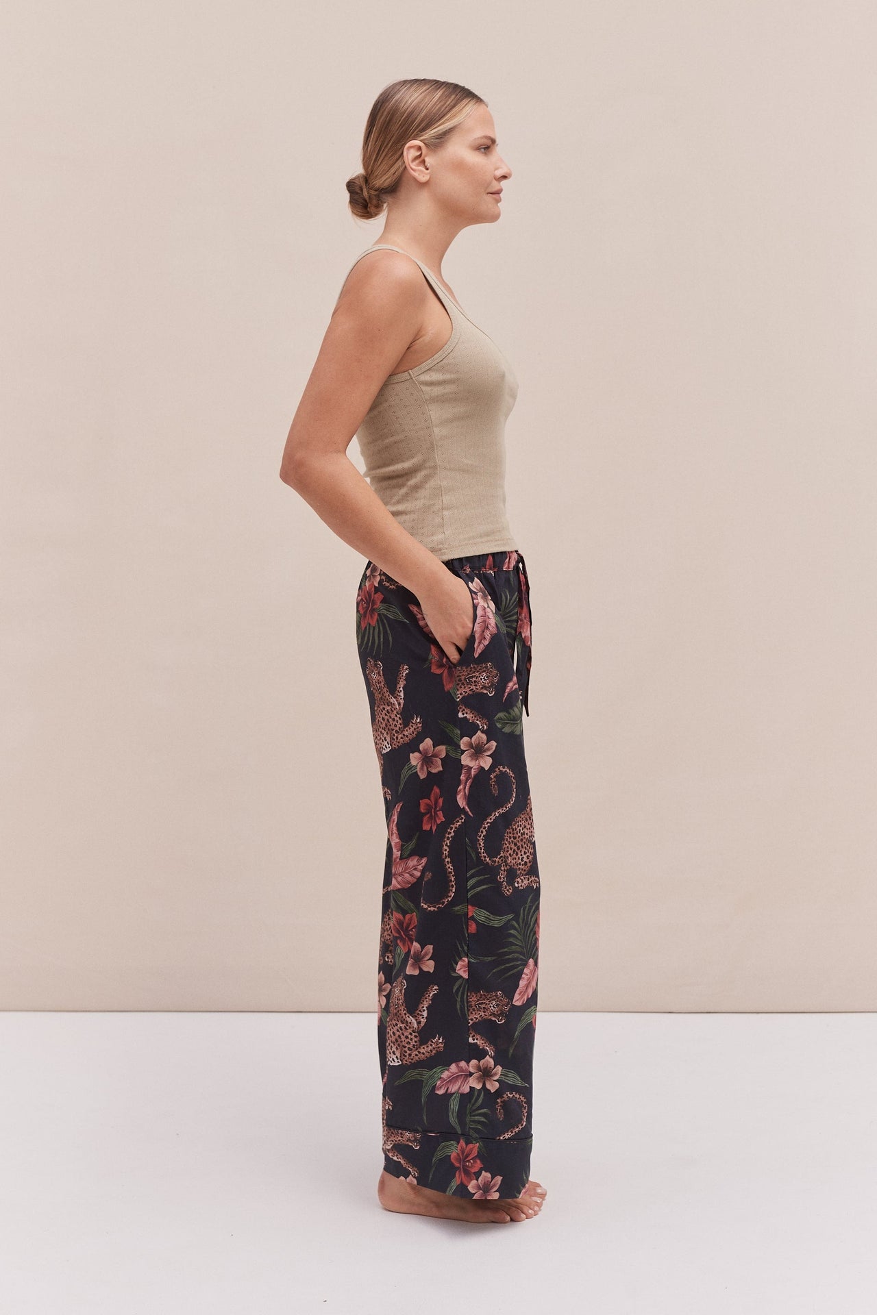 Tank Top & Wide Leg Trouser Set Khaki/Soleia Print Multi