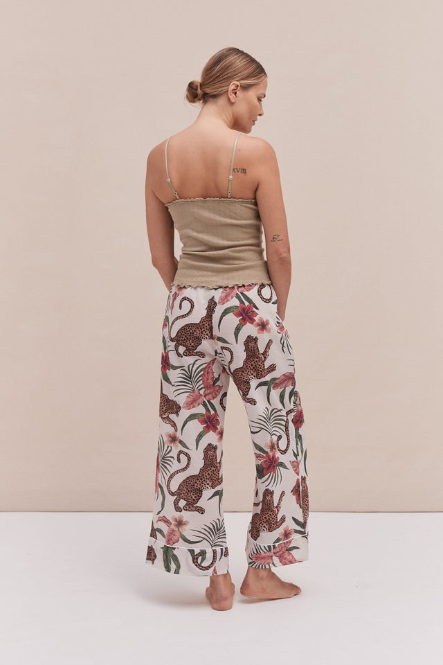 Soft V Tank Top & Wide Leg Trouser Set Khaki/Soleia Print Cream