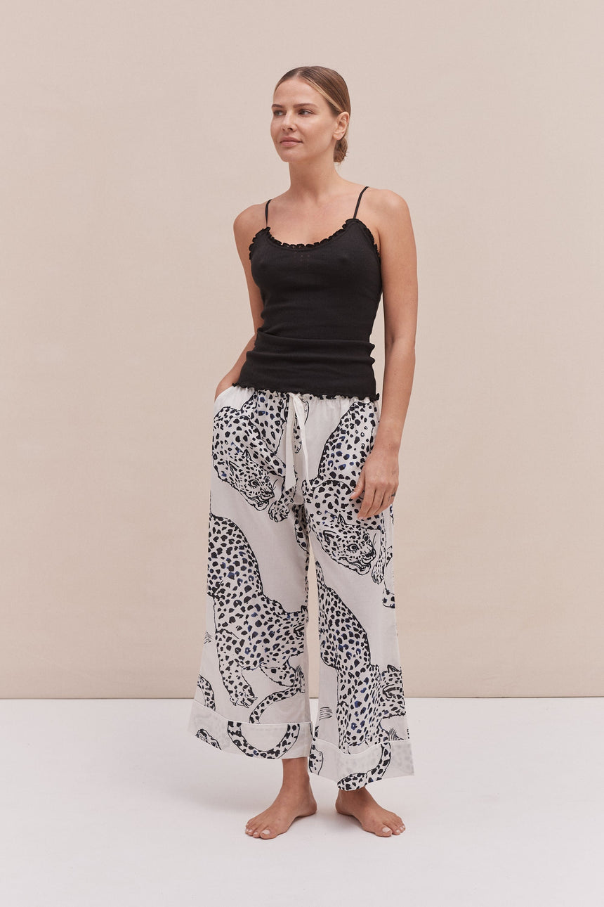 Soft V Tank Top &amp; Wide Leg Trouser Set Black/The Jag Print Cream
