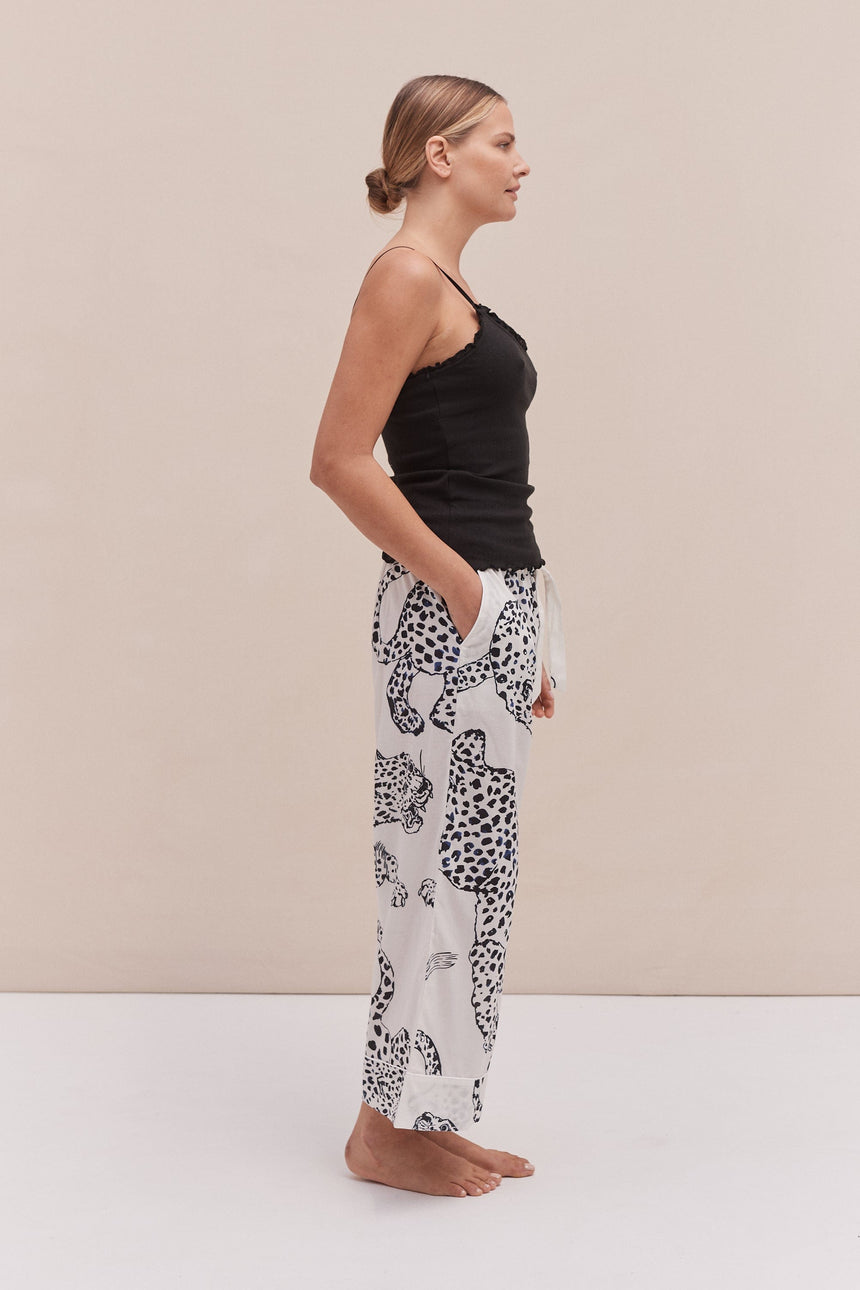 Soft V Tank Top &amp; Wide Leg Trouser Set Black/The Jag Print Cream