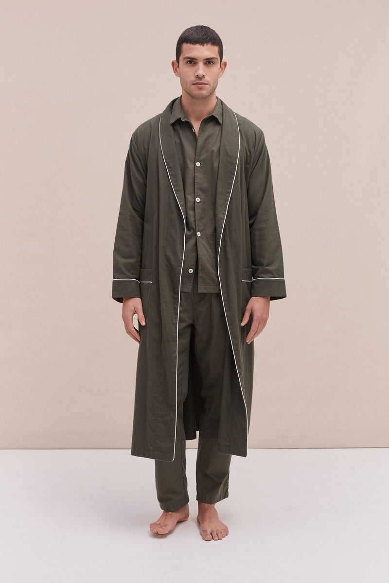 Desmond & Dempsey Pajamas | Mens Luxury Brushed Cotton Dressing Gown Robe - S
