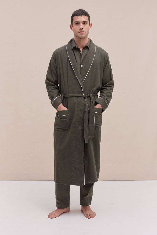 His Khaki Robe  | Luxury Brushed Cotton Robe