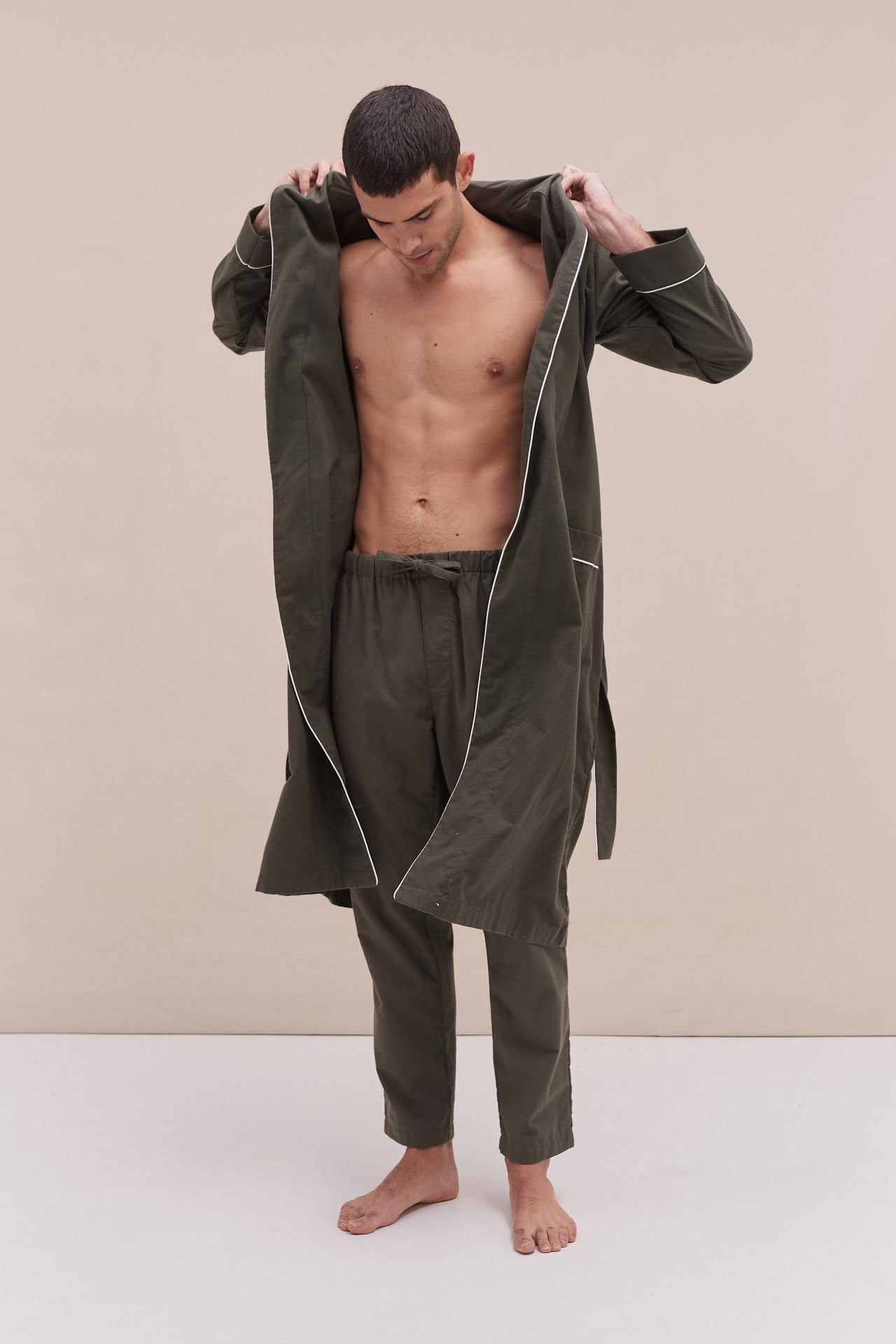 His Khaki Robe  | Luxury Brushed Cotton Robe